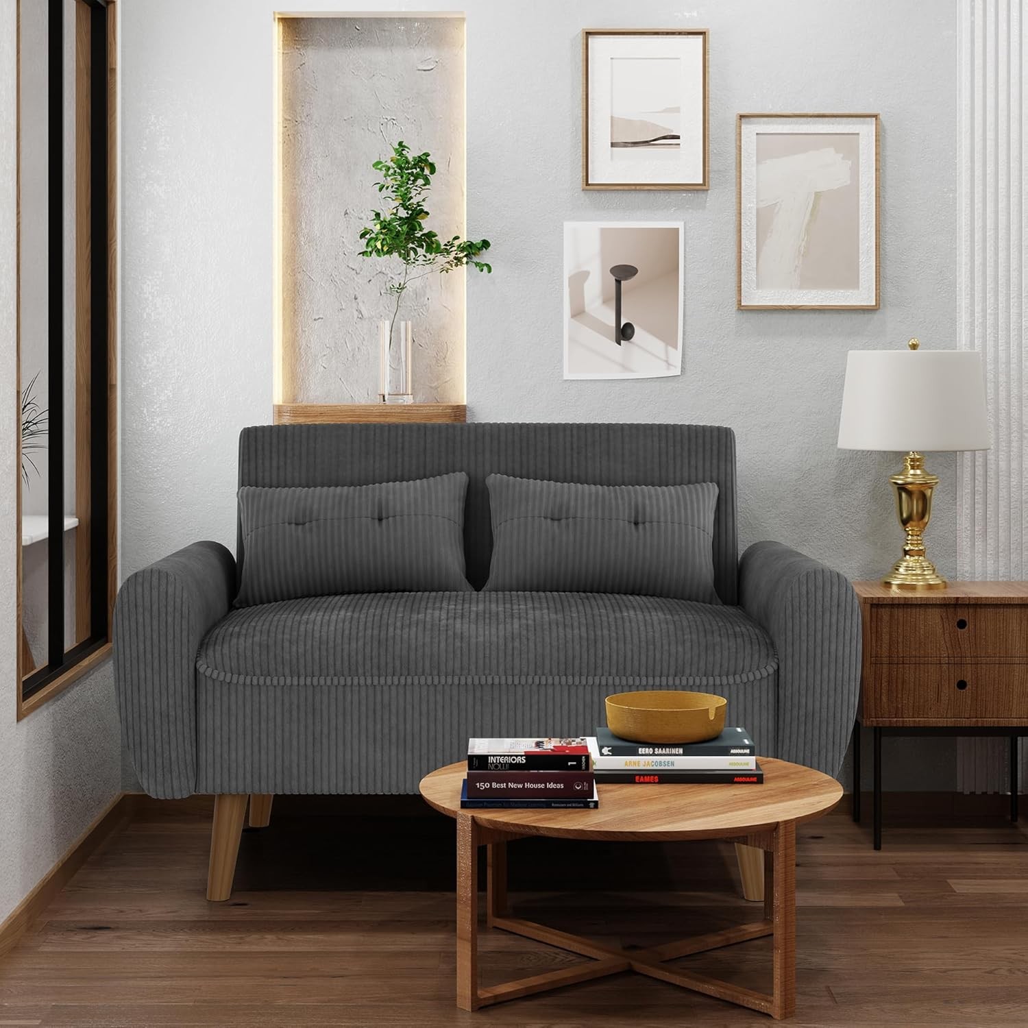 Small Modern Loveseat Couch Sofa Mid Century Fabric Upholstered 2-Seat Sofa