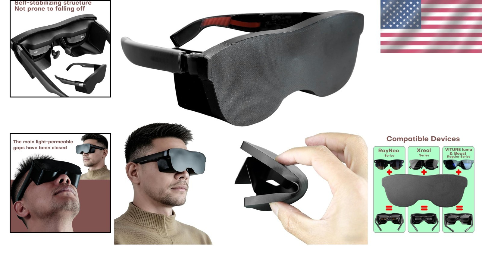 Soft TPU Light-Blocking Cover for Augmented Reality Glasses - 100% Occlusion