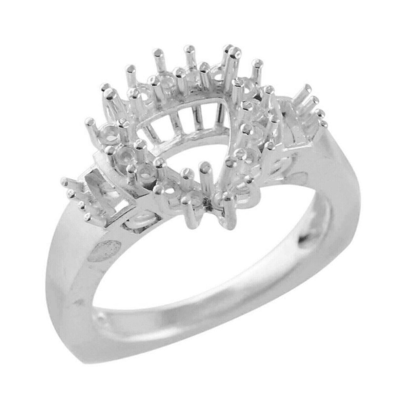 Semi Mount Trillion 7.5 Solitaire Accents Women Wedding Ring Sterling Silver