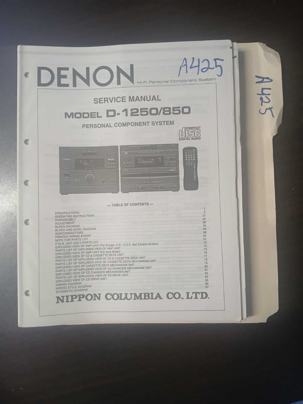 Deon Model D-1250/850 Service Manual Original Repair Book Personal Comp System