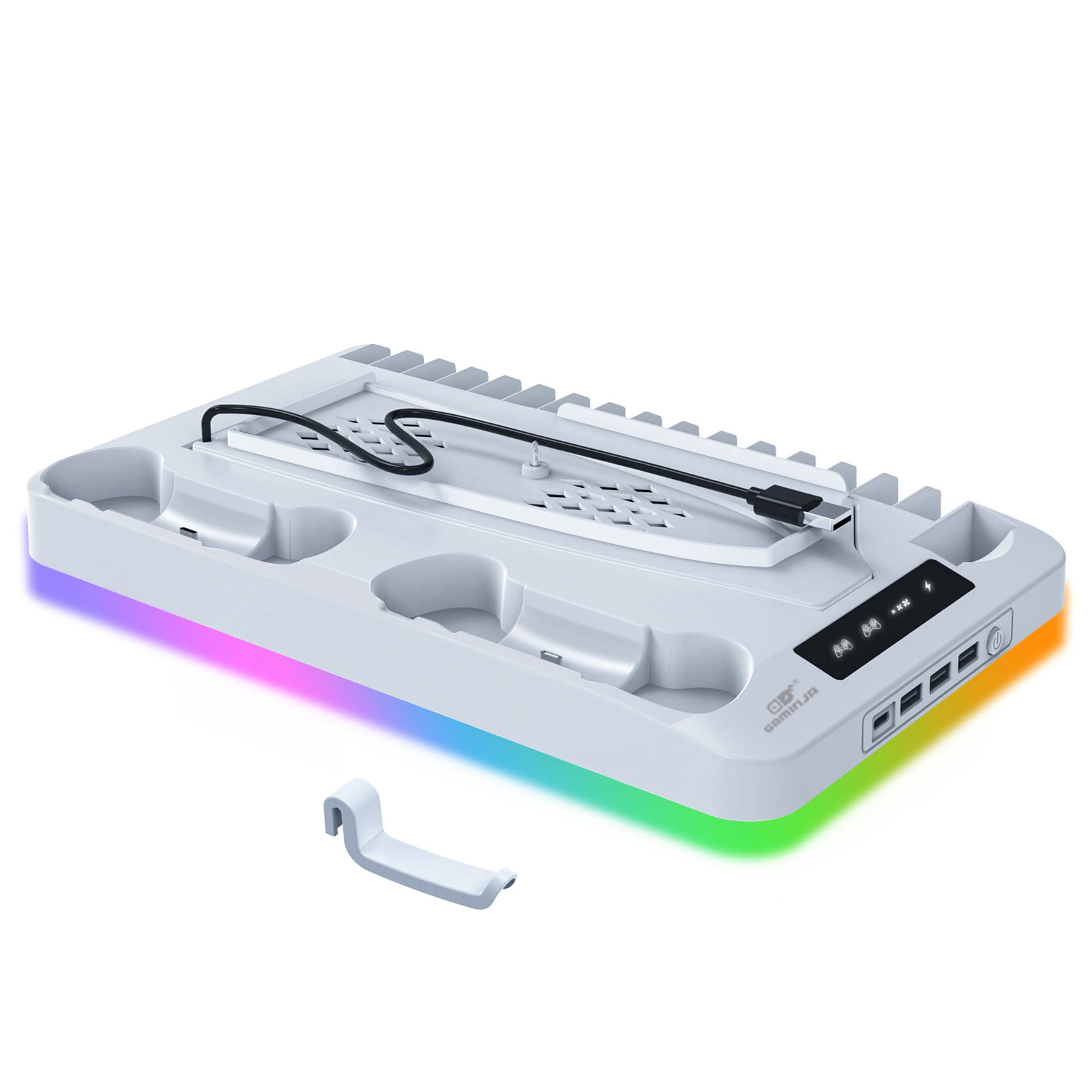 P58 RGB Cooling Stand for PS5 Slim Console Gamepad Charging Base Headset Hook Ga