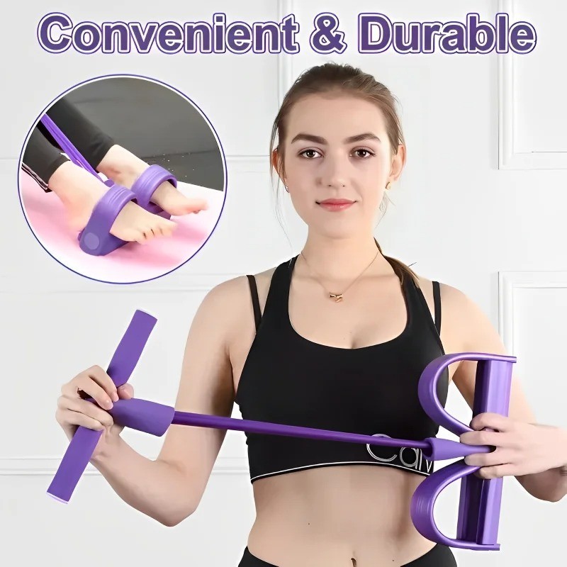 Resistance Bands 4 Tube Fitness Yoga Foot Pedal Exerciser Pull Strap
