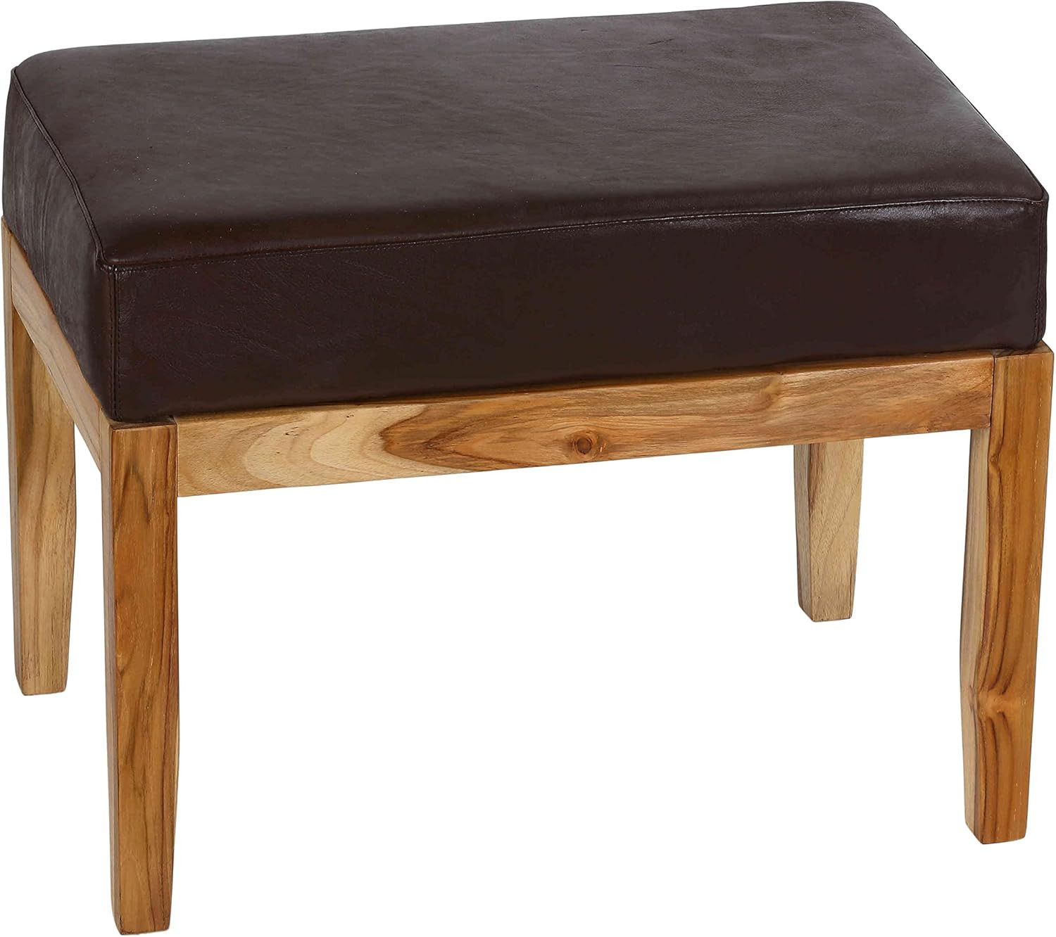 Luisa Bench - 100% Genuine Leather & Teak Wood in Elegant Brown