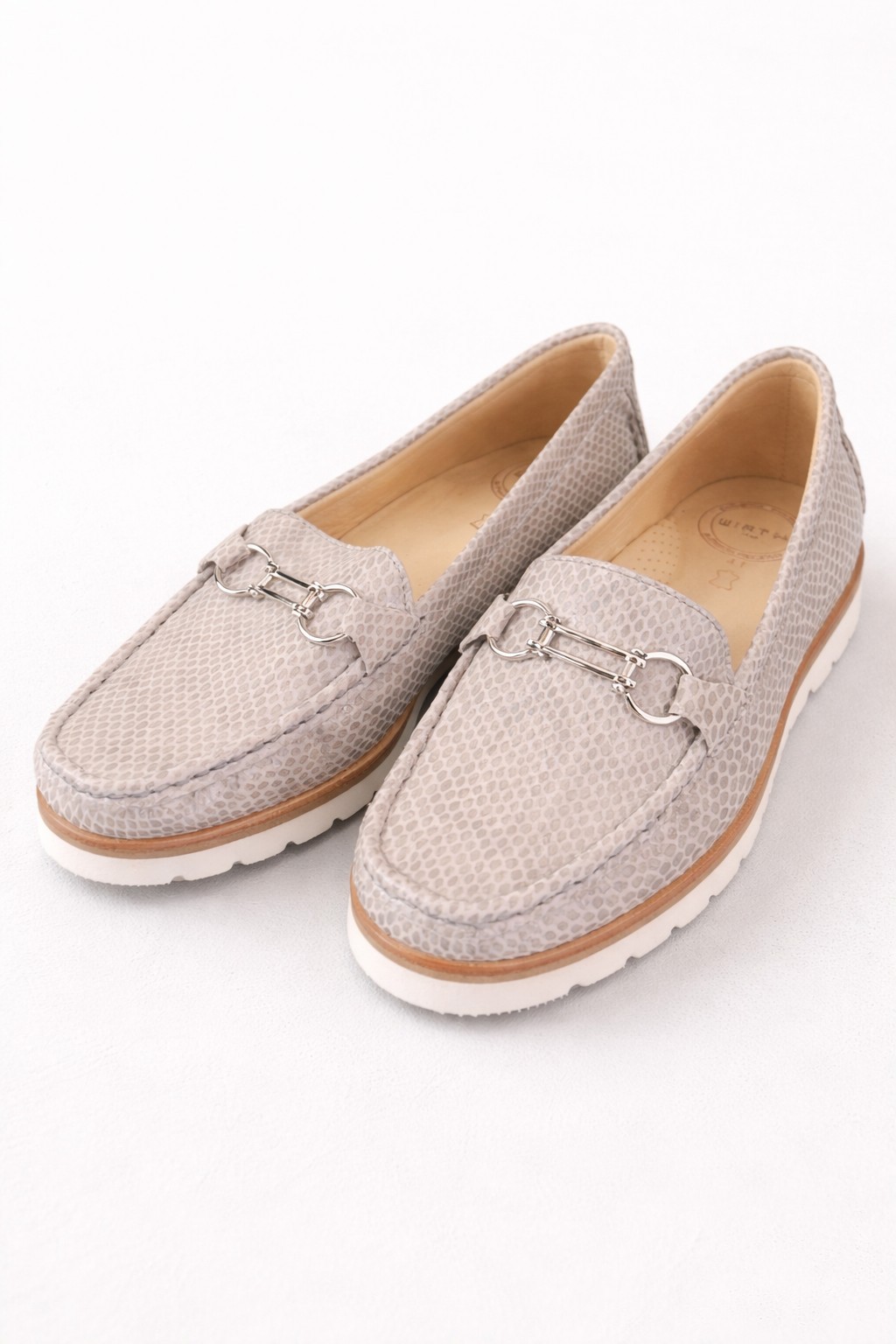 Wirth Leather Horsebit Loafers EU 41 US 10 Beige Reptile Embossed Equestrian Chi