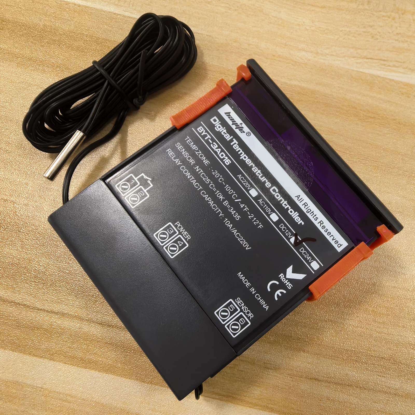 DC 12V Fahrenheit Digital Temperature Controller 10A 1 Relay with NTC 10K Sensor