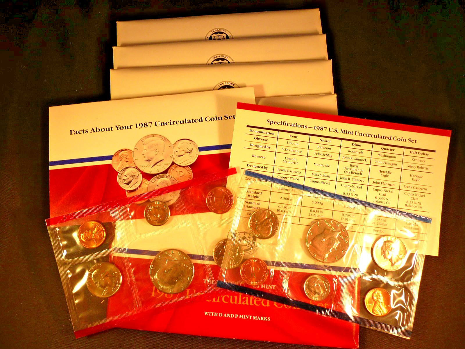 SIX Sets - 1987 US Uncirculated Mint Set 10 Coins Original Cello OGP - 60 coins!