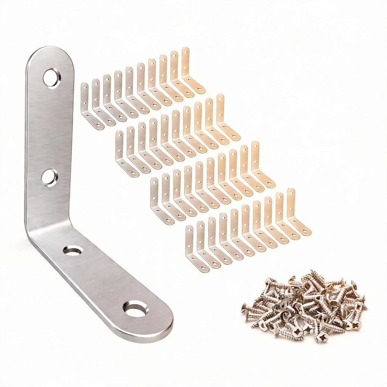 LuckIn 40 Pcs L Bracket 2 Inch Stainless Steel Corner Brace Right Angle Silver