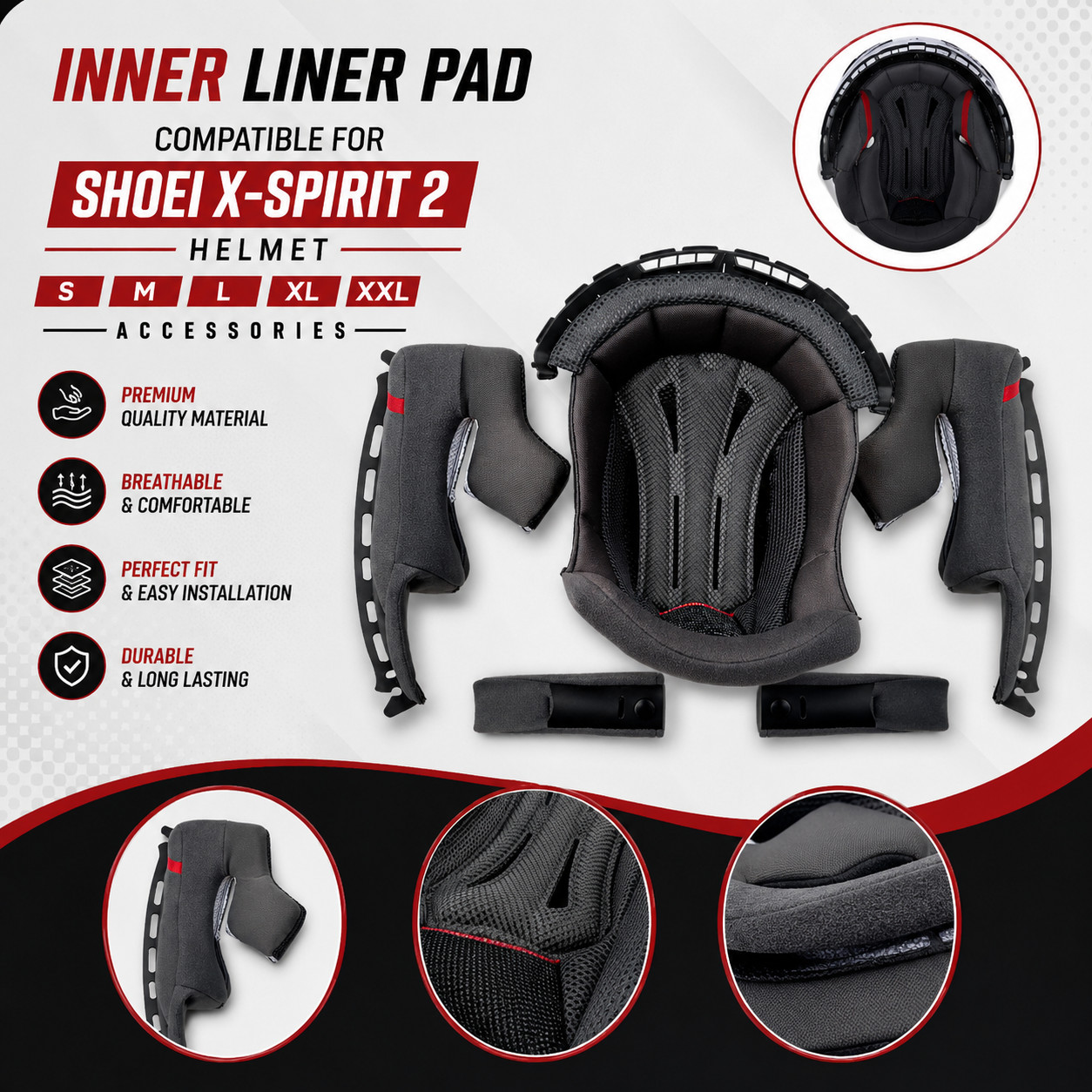 Inner Liner Pad Compatible for Shoei X-Spirit 2 Helmet S M L XL XXL Accessories✨