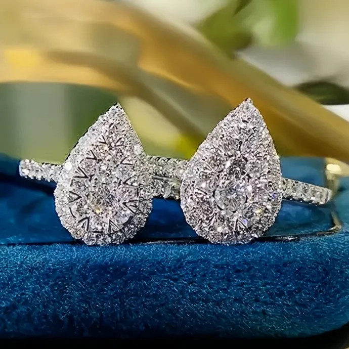 Pear Shaped Silver Color Cubic Zirconia Wedding Ring for Women Brass Jewelry