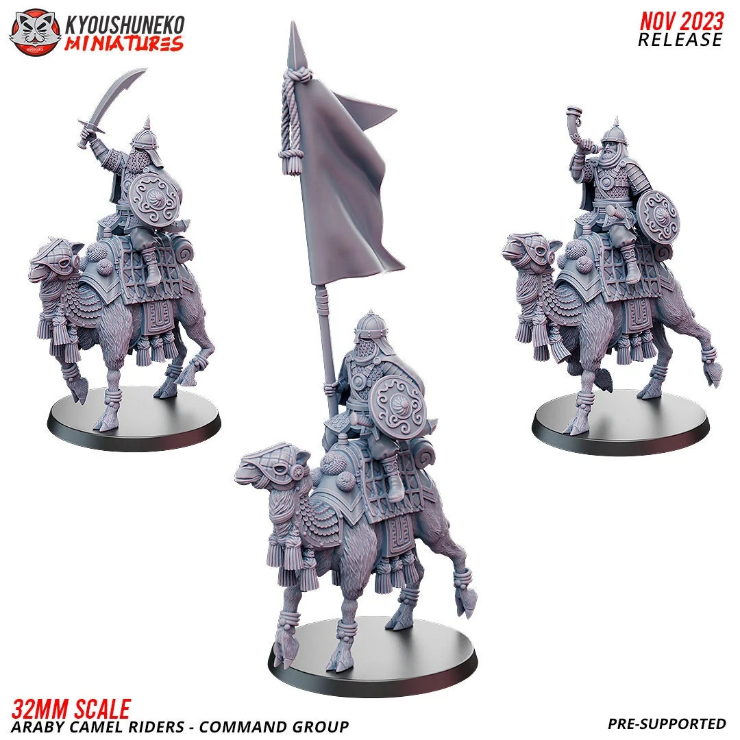 Araby Camel Cavalry Command Group (Set of 3) - 28-32mm Resin Tabletop Miniat