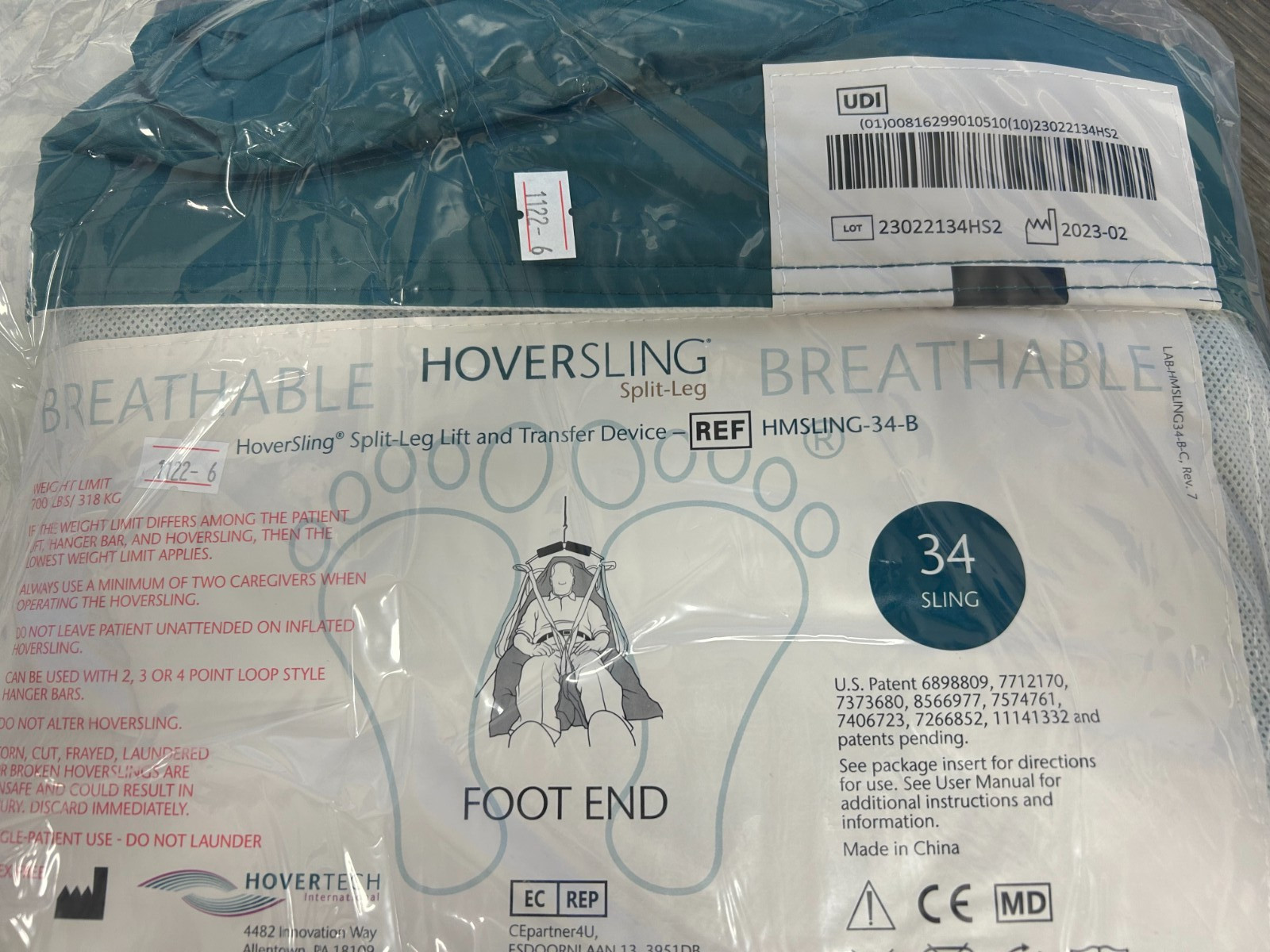 Hoversling Split-Leg HMSLING-34-B Air-assisted Transfer Mattress/ Lift Sling NEW