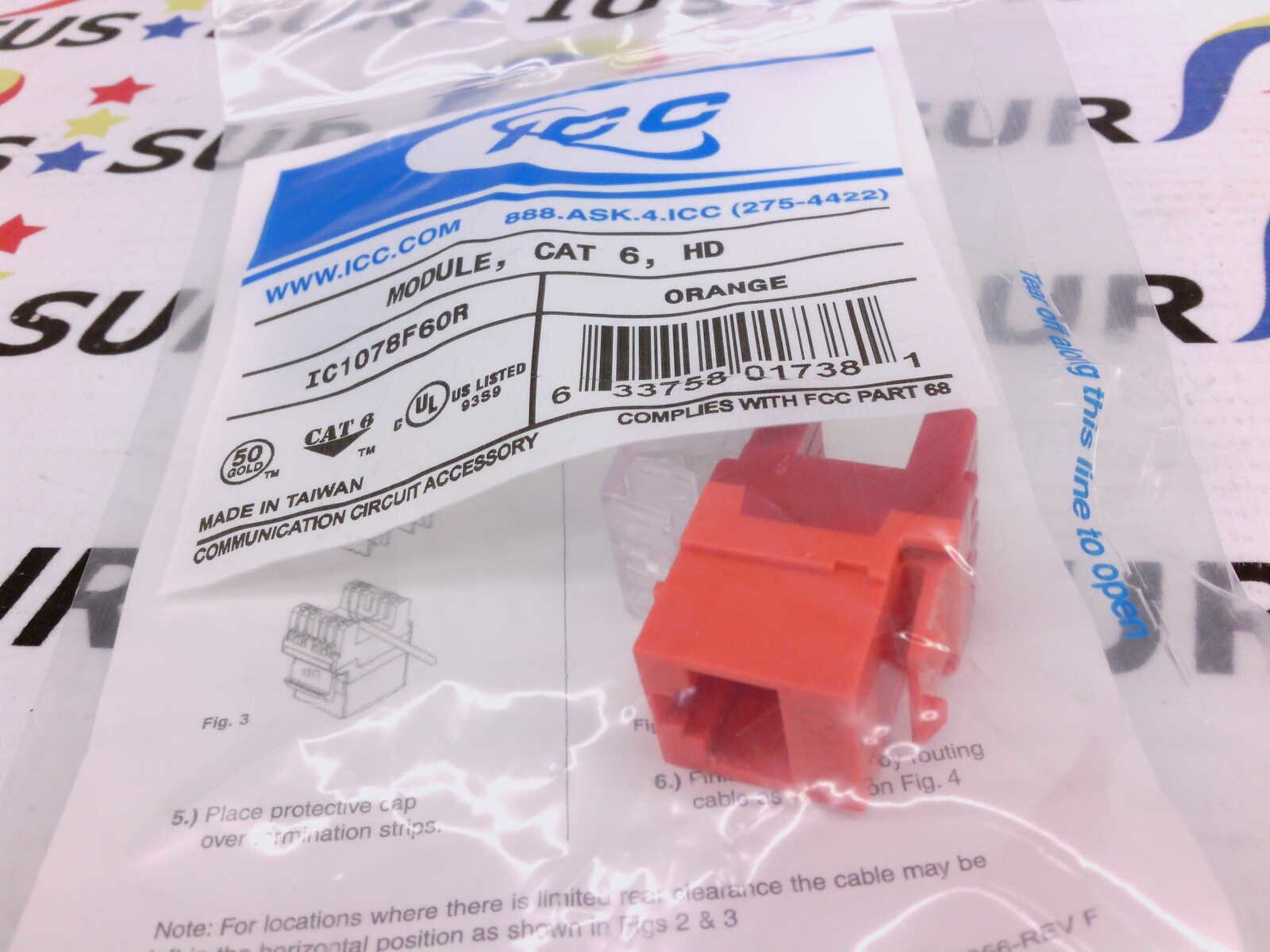 NSOP Icc Cat 6 Hd Modular Connector Orange 1 Pack 1 X Rj-45 IC1078F60R  CAT6 6e