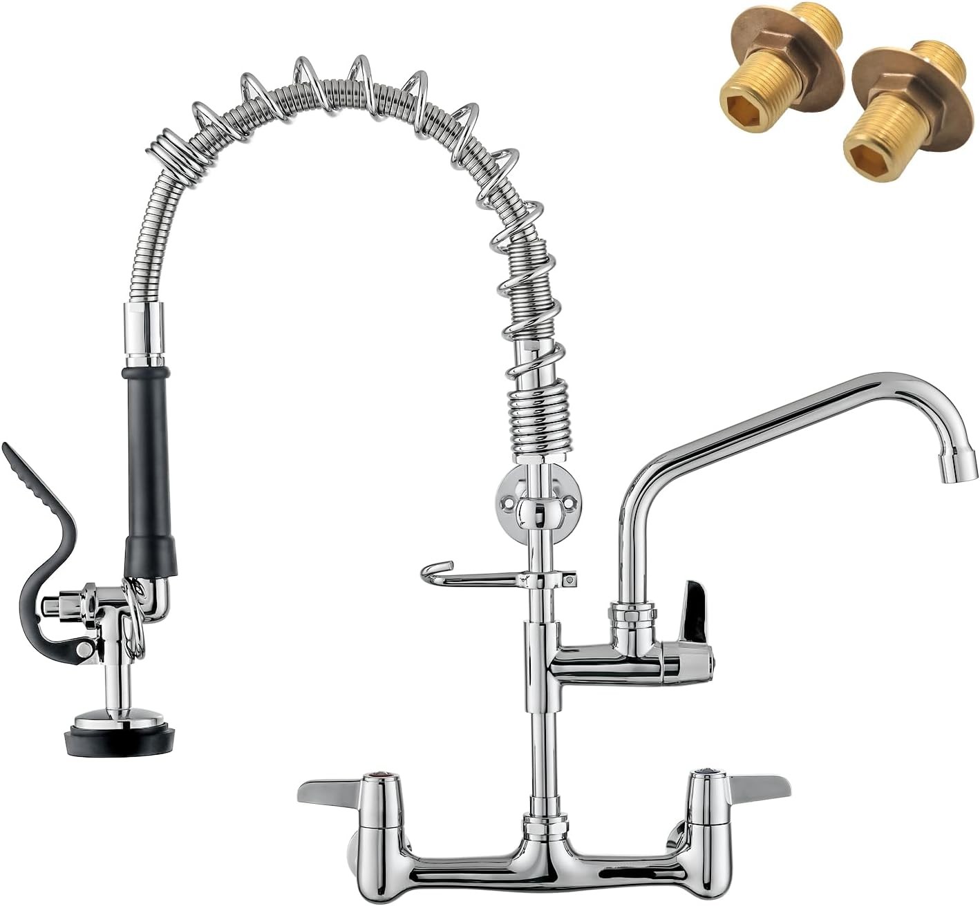Commercial Sink Faucet with Sprayer, 21" Height 8 Inch Center Pull Down Wall