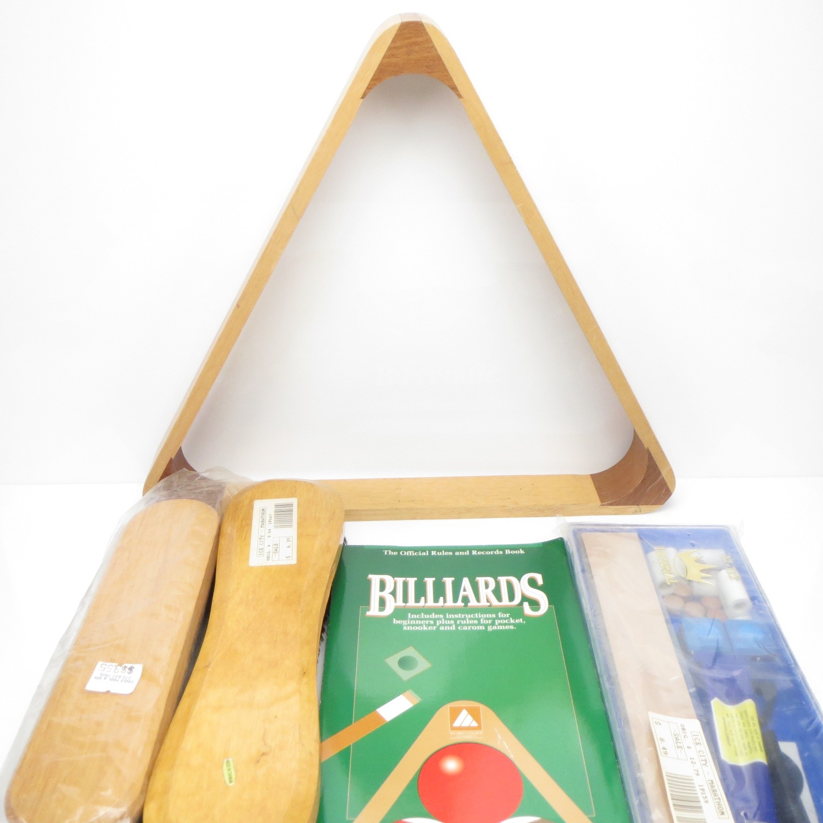Vintage Billiards Accessories Lot - Rack, Brushes, Rule Book & Sealed Pack