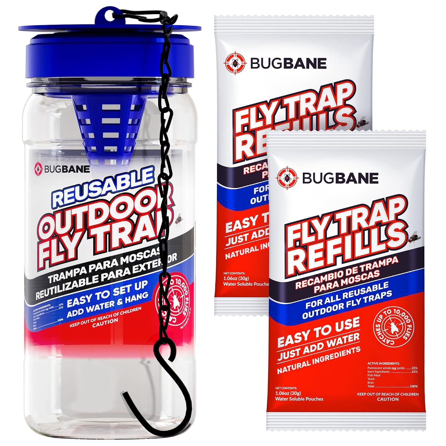 Non-Toxic Outdoor Fly Traps for Patio with 2 Dissolvable Bait Refills