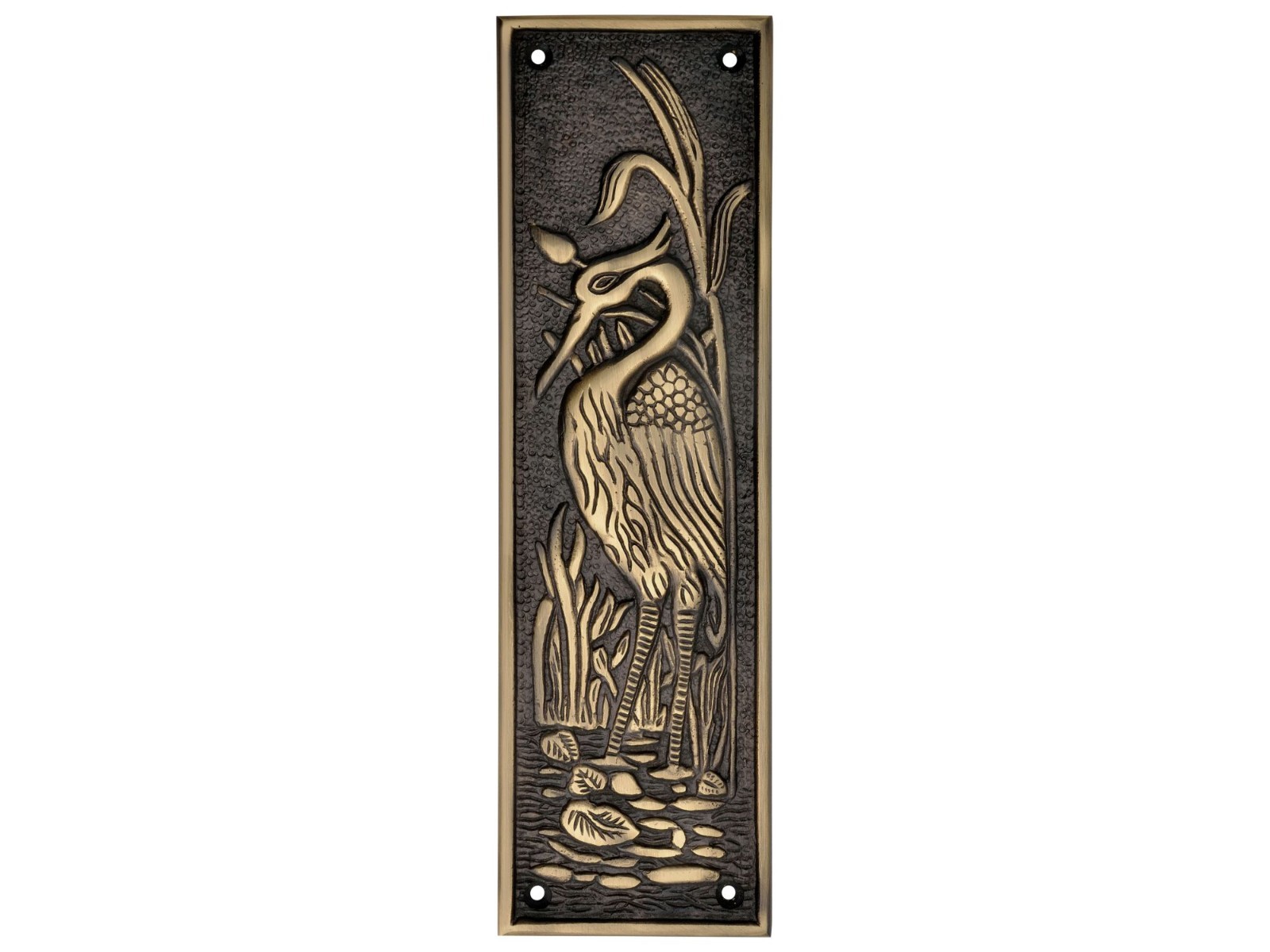 Vintage Brass Heron Bird Door Push Plate Art Nouveau Wall Decor Panel