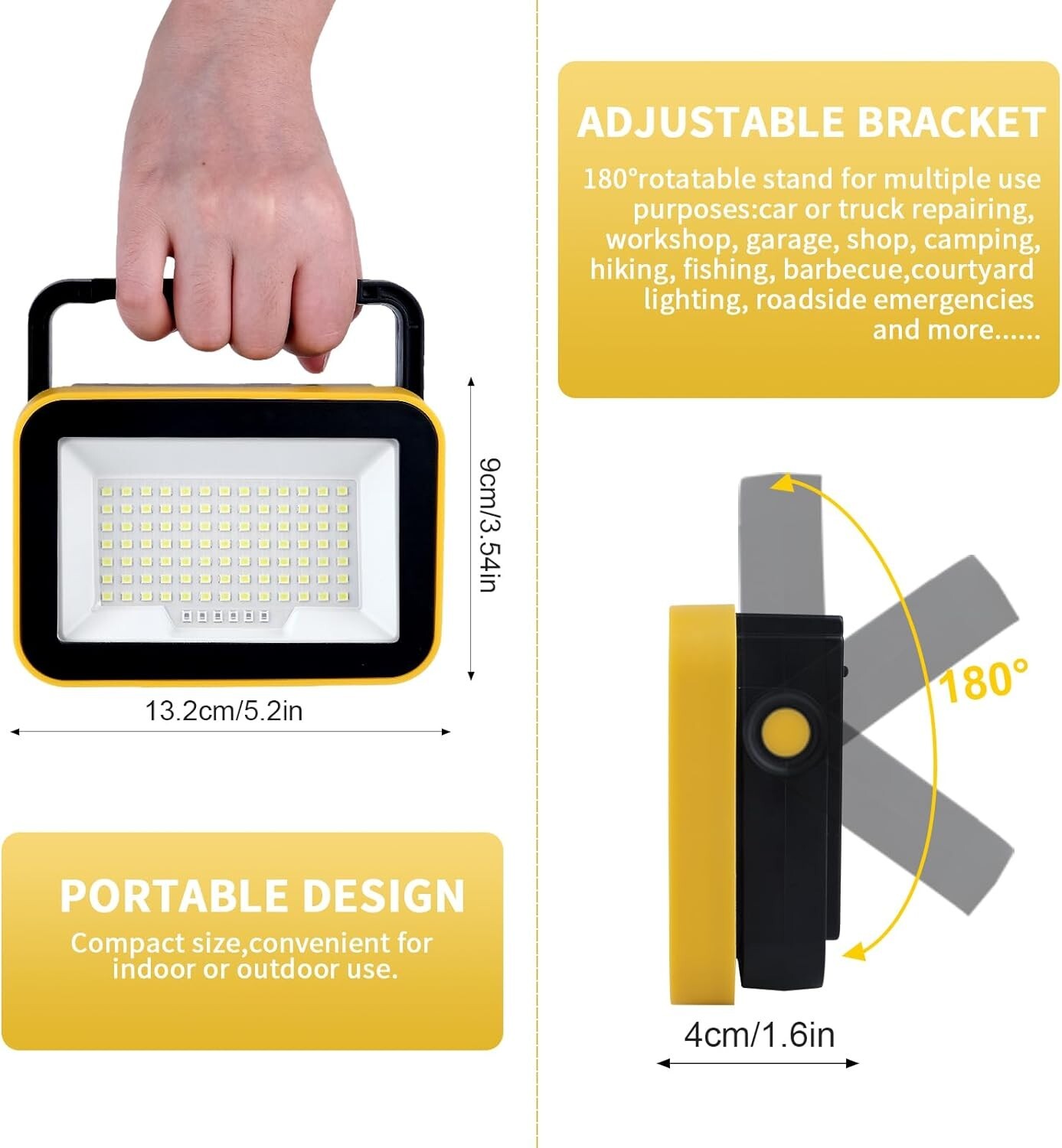 4 PACK LED Battery Work Lights Rechargeable Portable Flood Lights Camp Office US