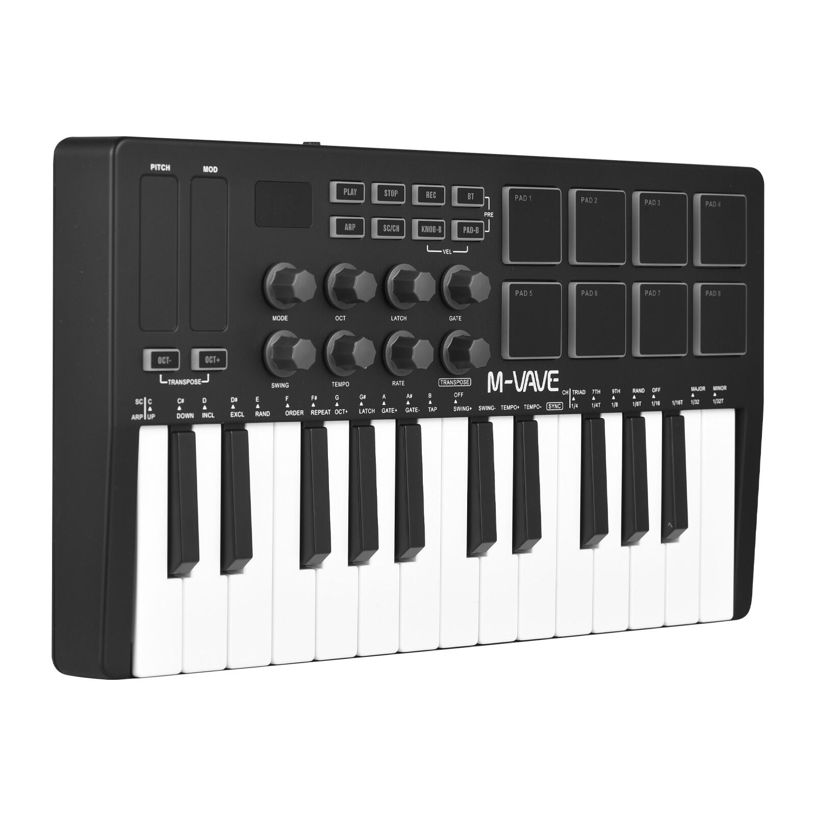 M-VAVE 25 Key USB MIDI Keyboard Controller BT 8 RGB Backlit Trigger Pads Y4B9
