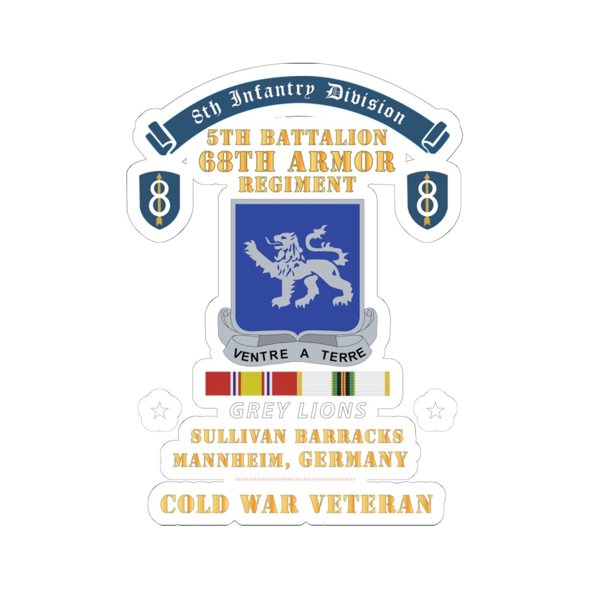 Kiss-Cut Stickers - 8th Infantry Division Scroll - 5th Bn 68th Armor Regiment -
