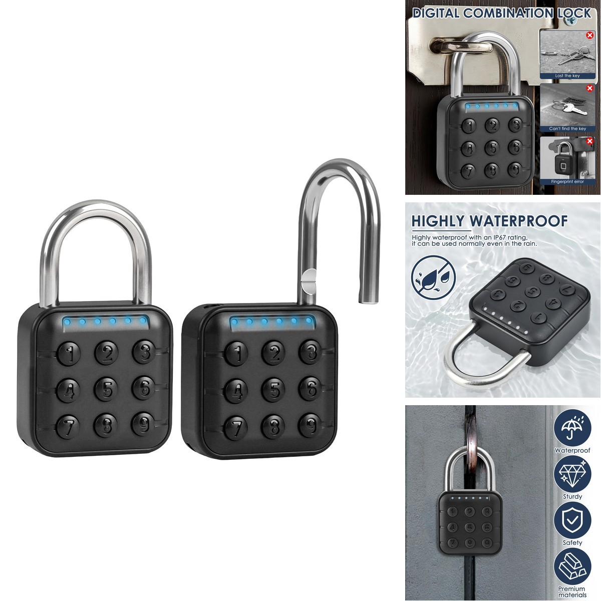 Uelkr 2Pcs Combination Lock Locker 6 Digit Password Digital Padlock
