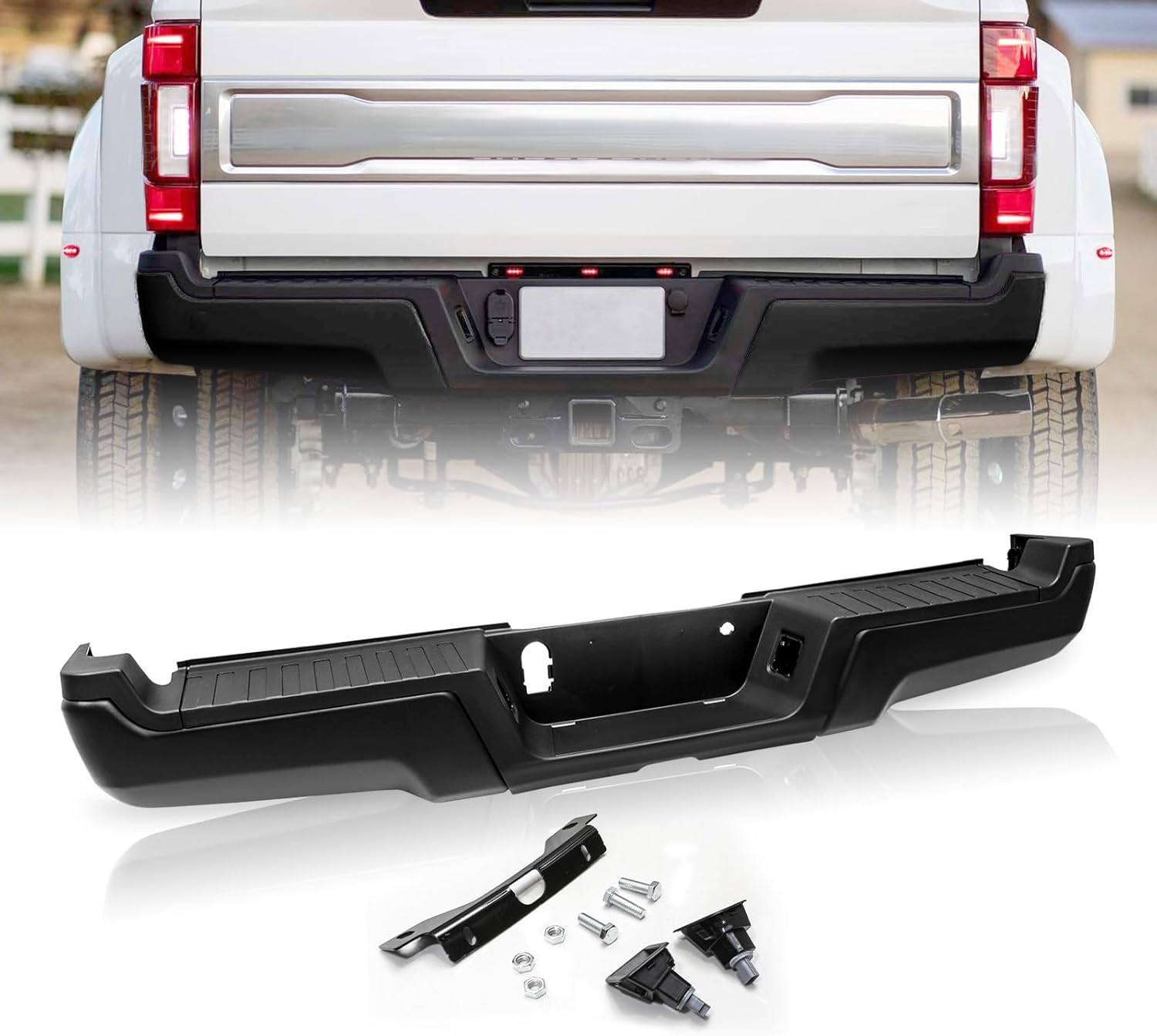 Black Rear Bumper Assembly Compatible with 2017-2022 Ford F-250 F-350 Super Duty