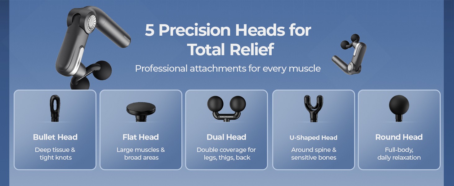 Foldable Massage Gun with Dual-Ball Head, Adjustable Head & Extendable Handle,