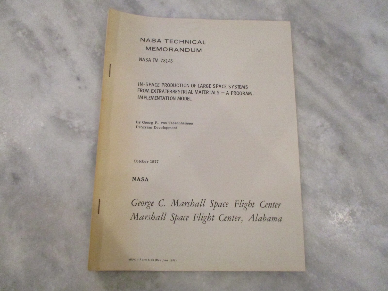 NASA MSFC SPACE SHUTTLE EXTRATERRESTRIAL/SRB/COATING/ENVIRONMENT MATERIALS MEMOS