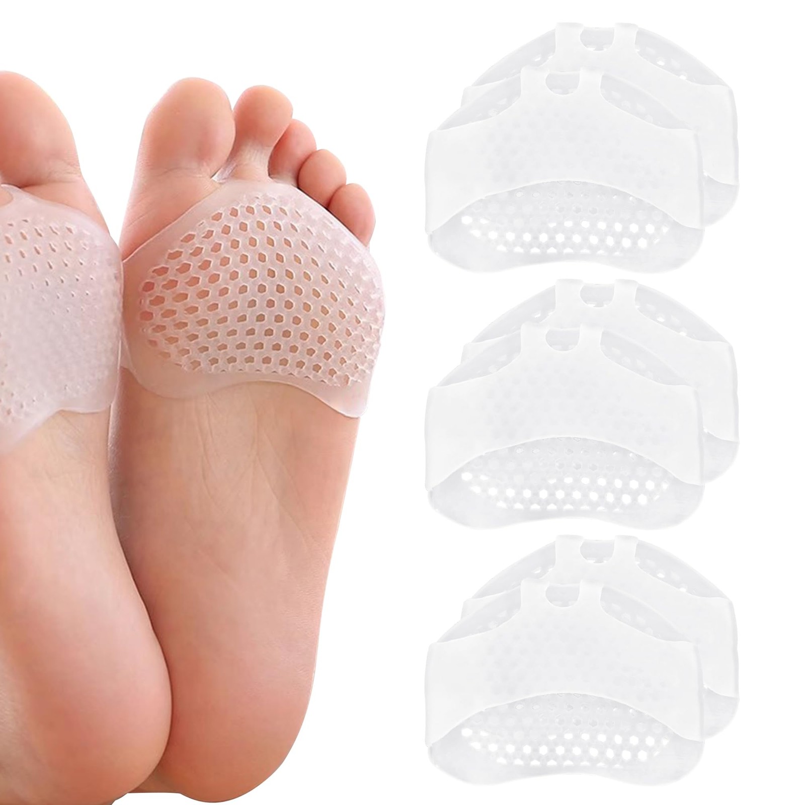 6 Pcs Metatarsal Pads Soft Gel Ball of Foot Cushions Breathable Sleeve