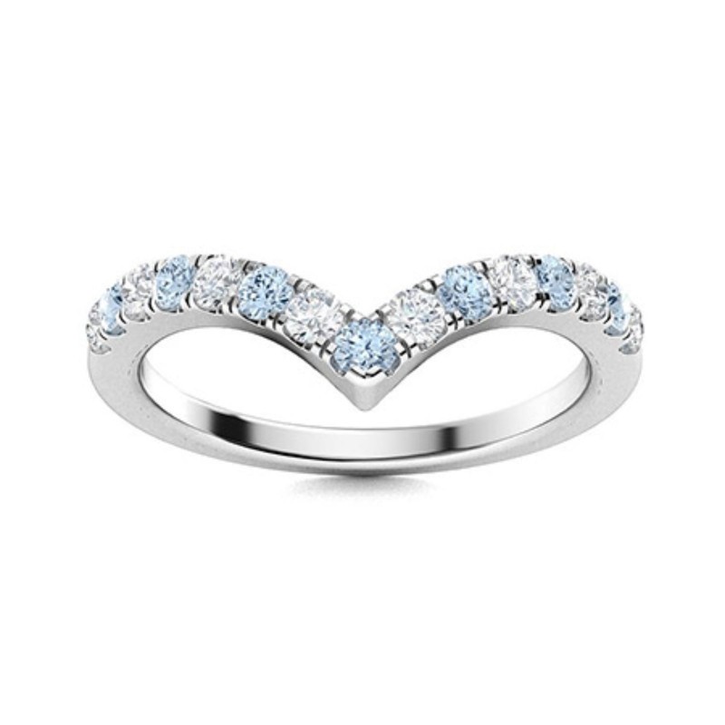 Crown Tiara Ring 2 MM Round Shape Natural Aquamarine Stackable Chevron Ring