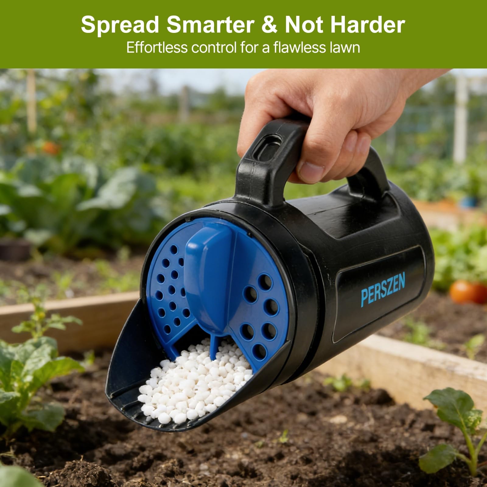 PERSZEN Handheld Spreader for Fertilizer, Grass and Ice Melt, MultiUse Spread...