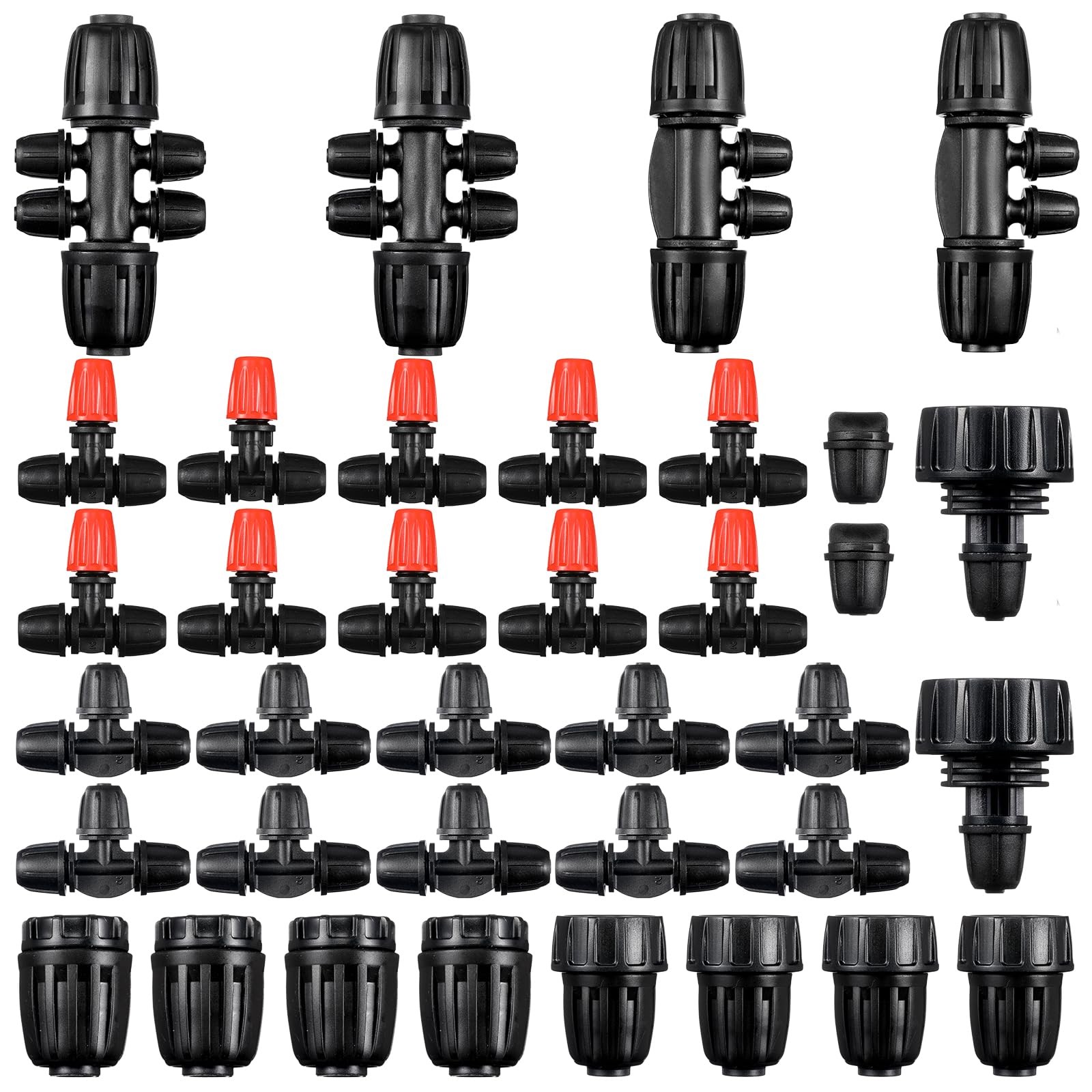 Pushglossy 36 Pcs 1/2" to 1/4" Drip Irrigation Fittings Kit Anti-Drop Barbed...