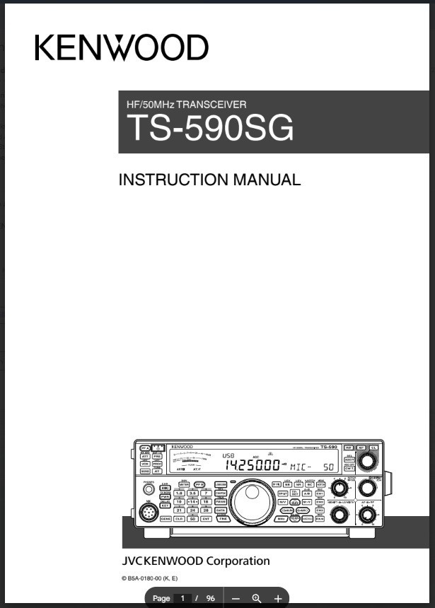 Kenwood TS-590SG Operator Instruction Manual: 96 Pages, Coil Bound, Pvc Covers