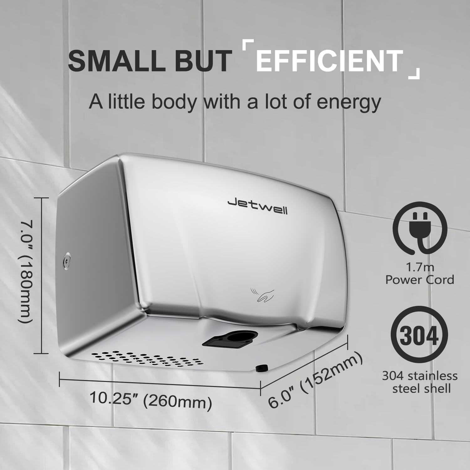 2 Pack Compact Hand Dryer For Bathrooms Commercial Heavy Duty High Speed Stainle