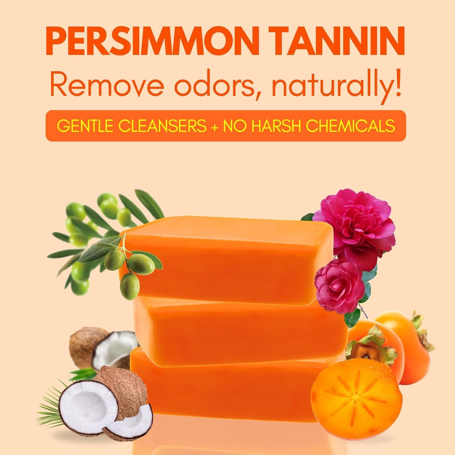 Persimmon Soap Pack 3 For Old People Smell, Odor Control - Japanese Deodorant...