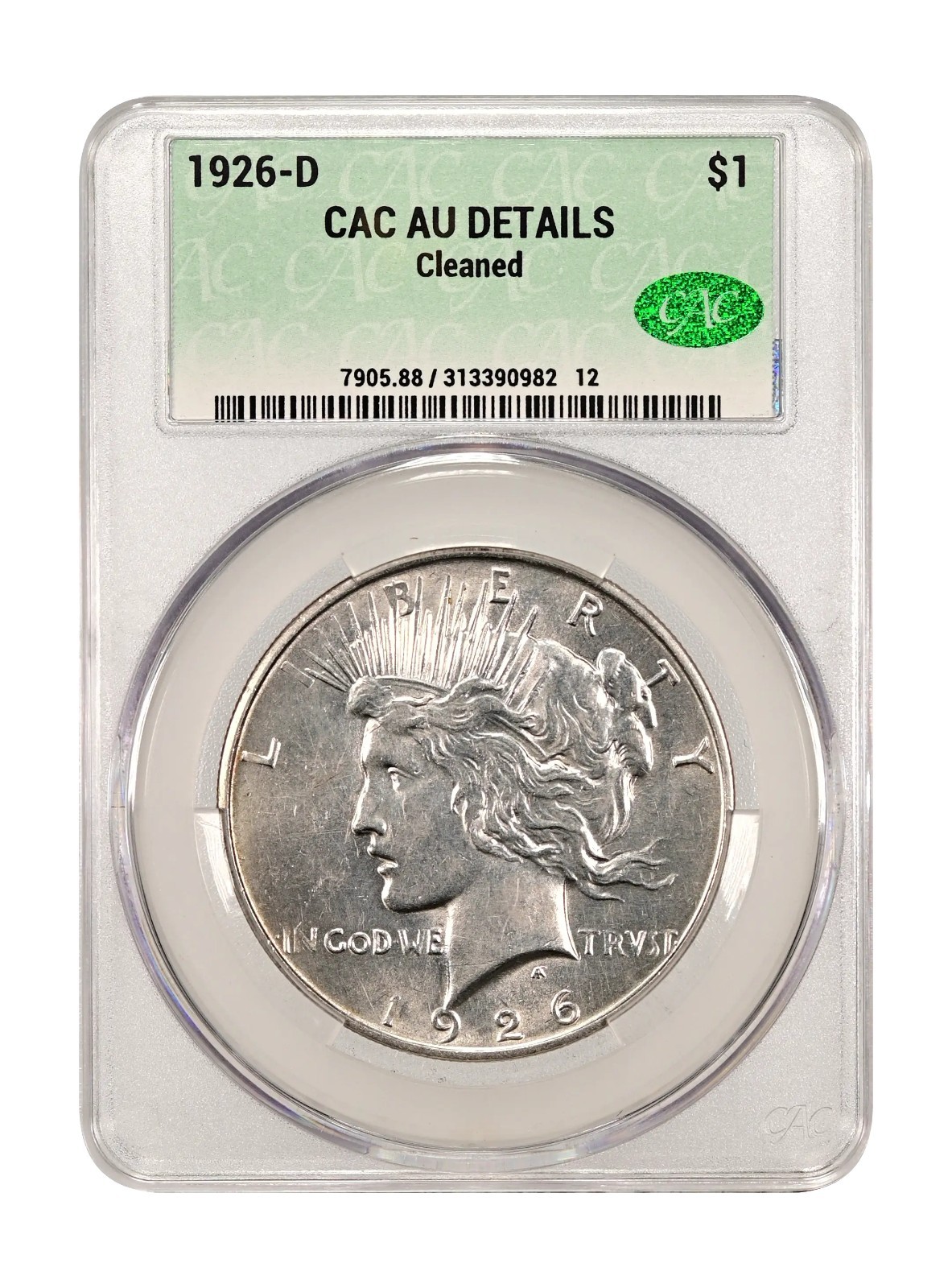 1926-D $1 Peace Silver Dollar CAC AU Details CACG 1281