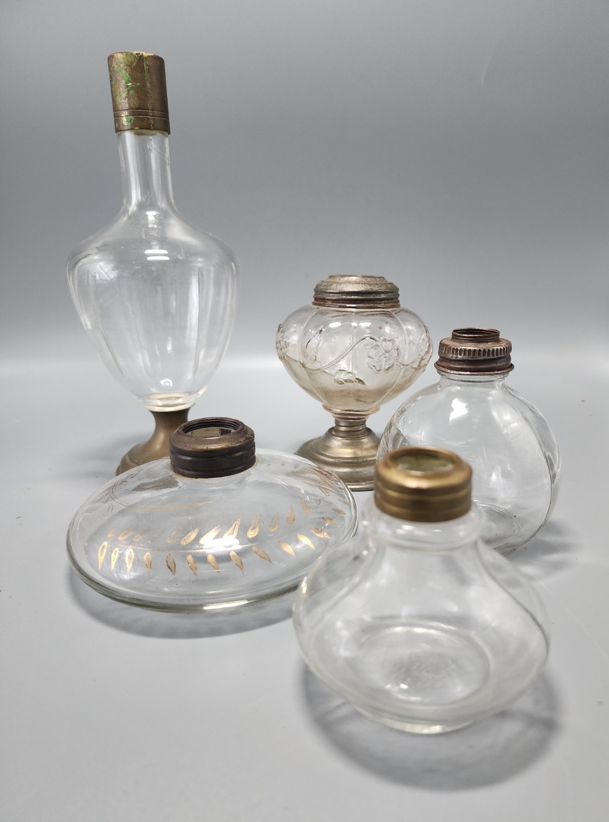 Group of 5 Glass Kerosene Lamp Bases