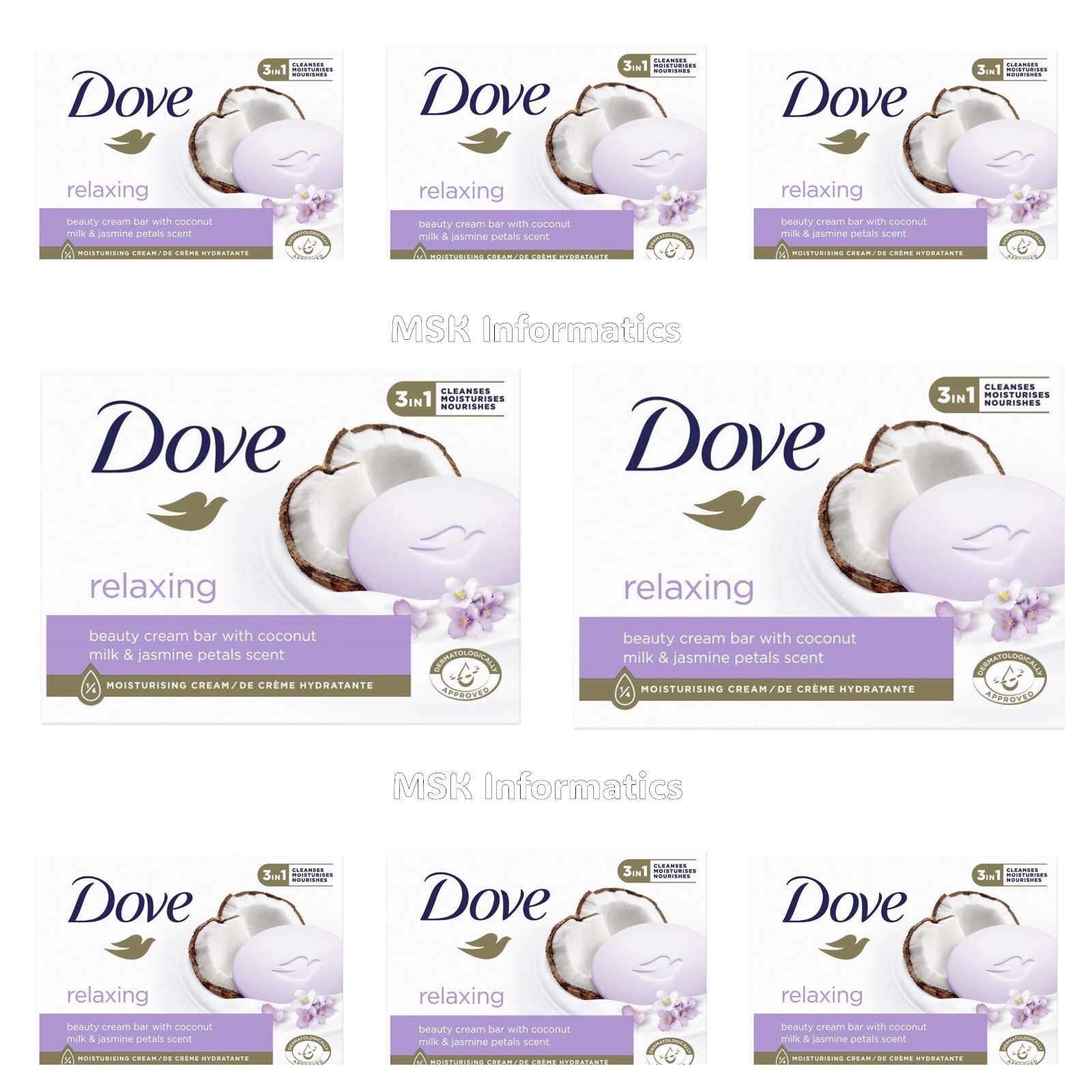 8 DOVE Relaxing Beauty Cream Bar with Coconut Milk & Jasmine Petals Scent 90g