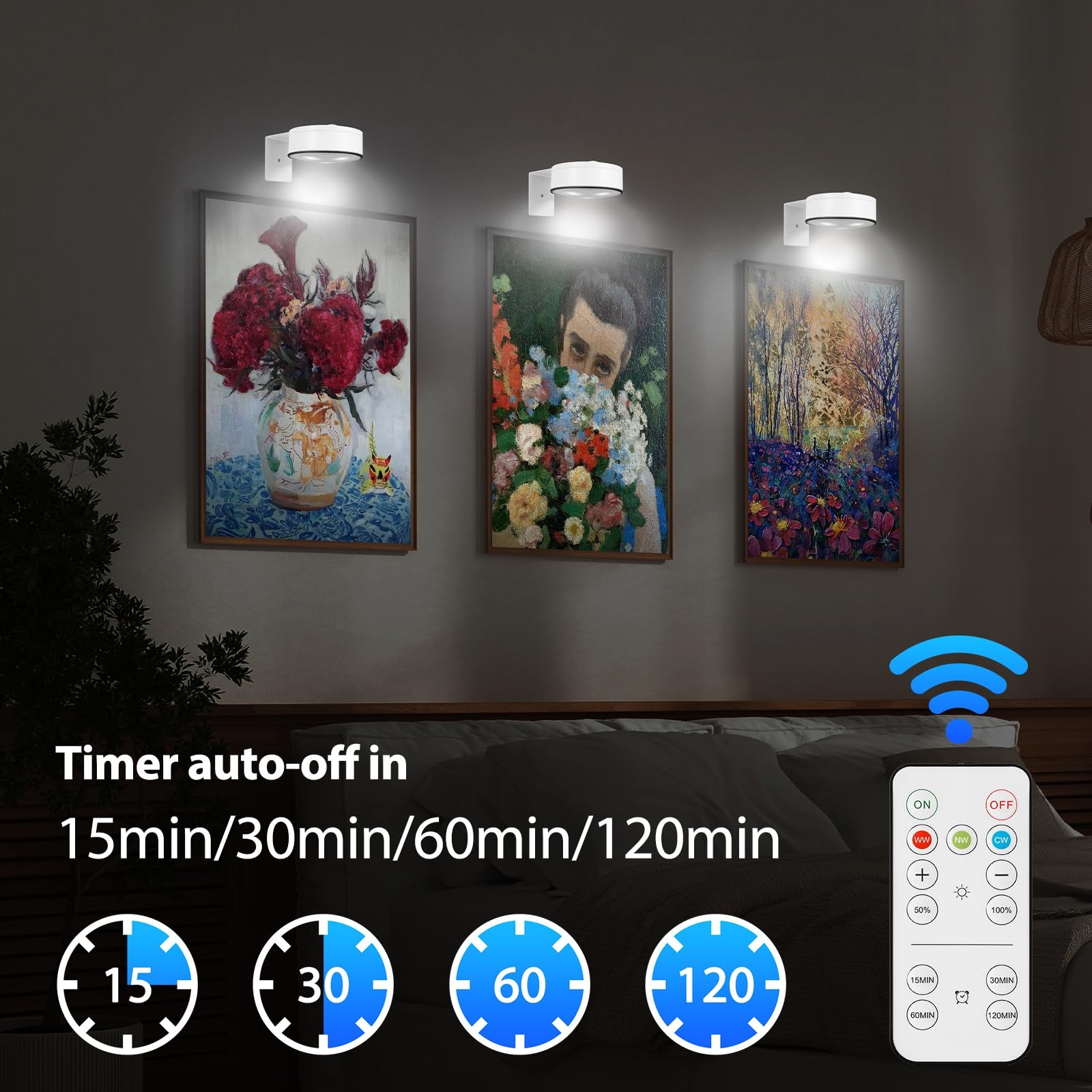 3Pcs Battery Picture Lights, Remote Painting Light for Art Disaplay,Magnetic ...