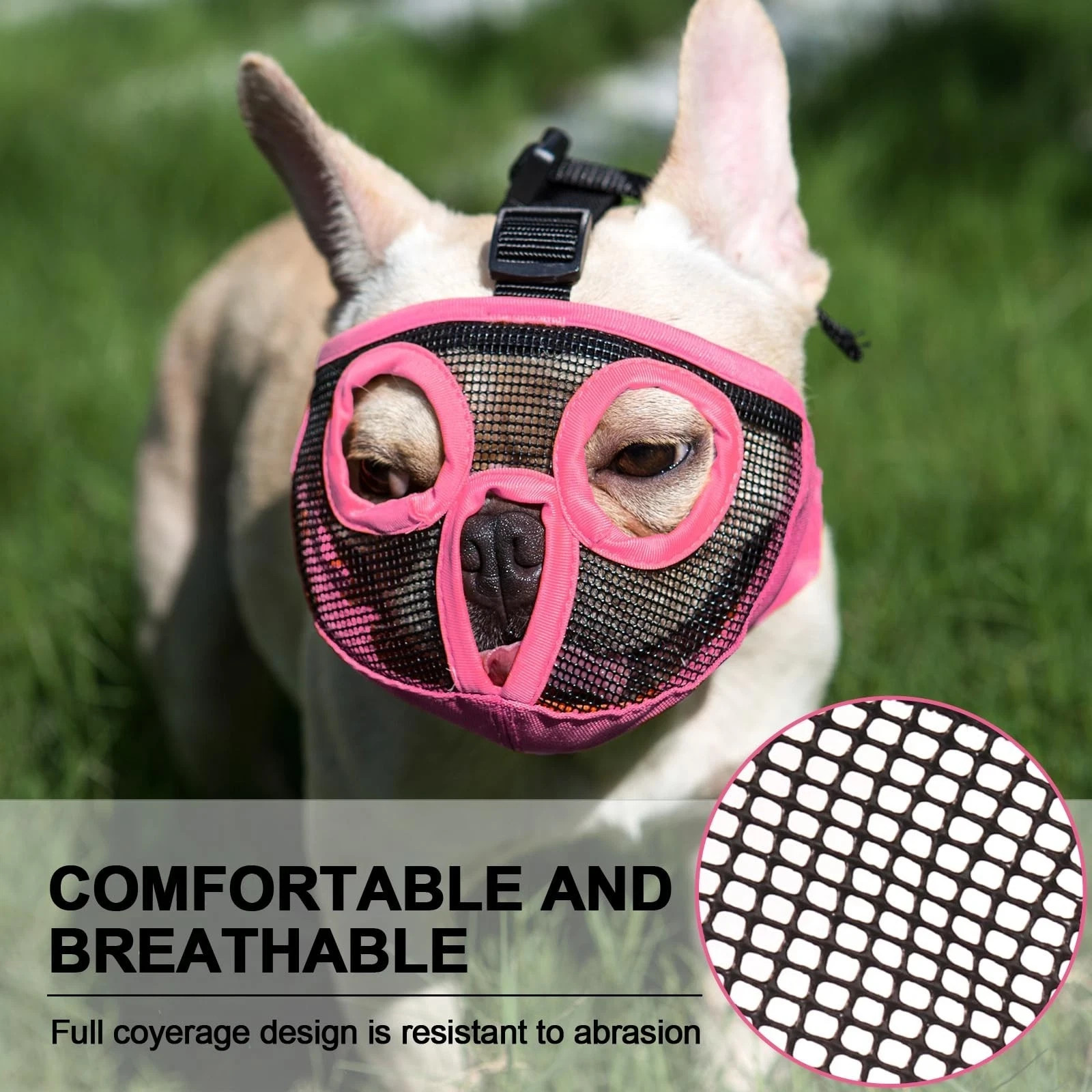 Short Snout Dog Muzzles- Adjustable Breathable Mesh Bulldog Muzzle for Biting...