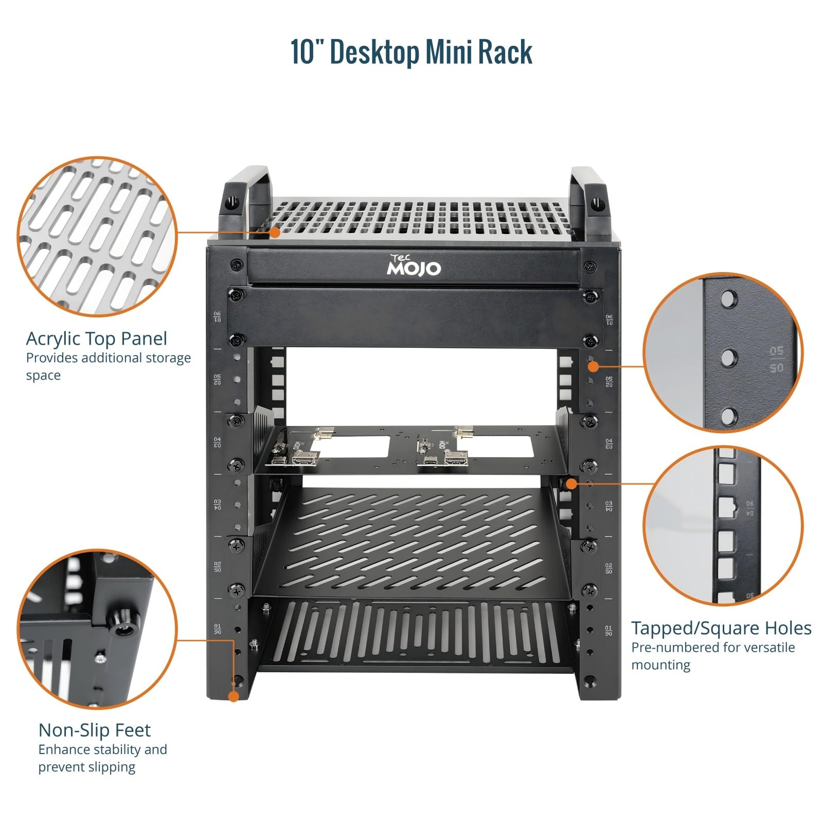 Compact 6U Mini Network Rack with Translucent Panels & Handles, Black