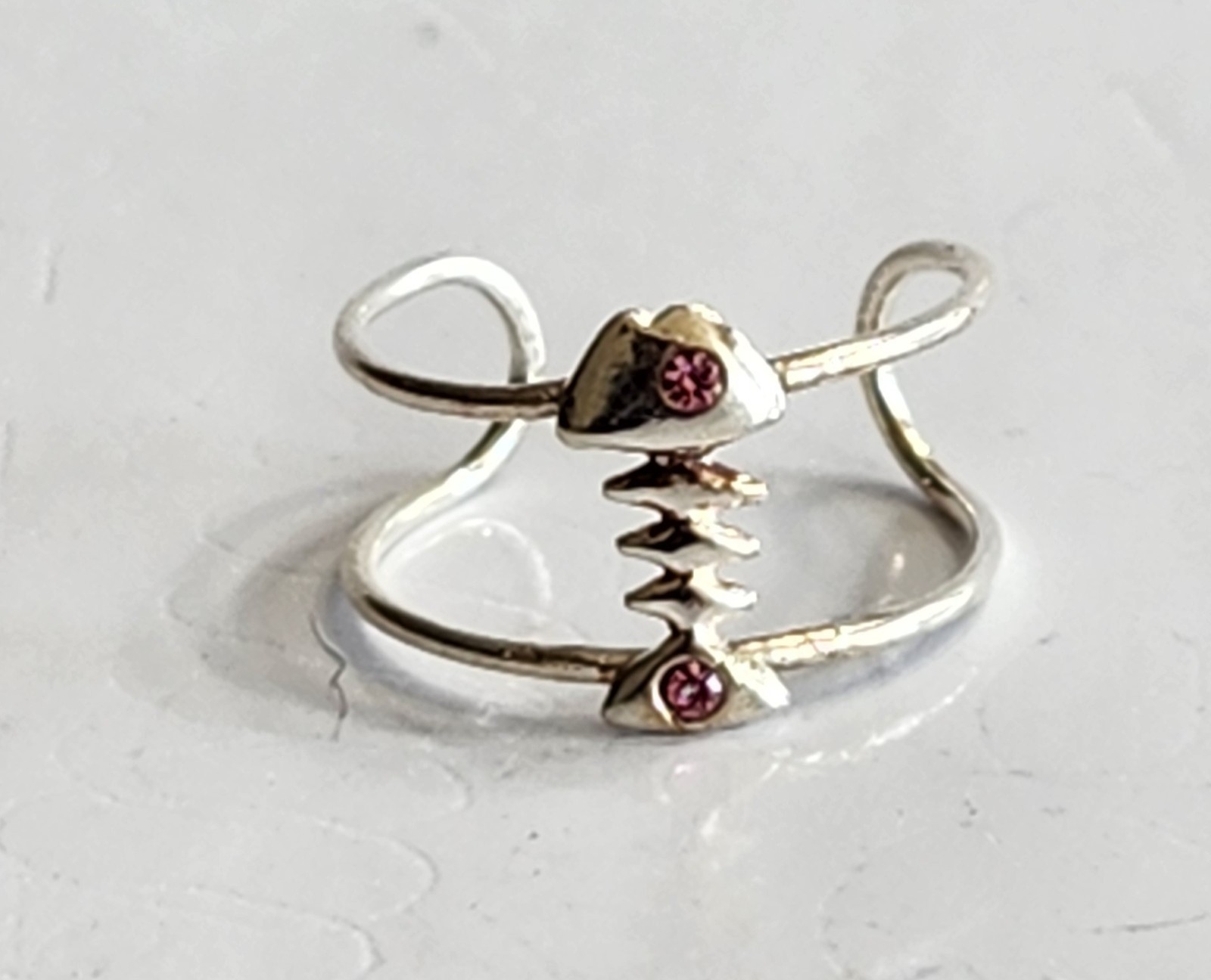 Sterling Silver toe ring, Fish Skeleton Pink