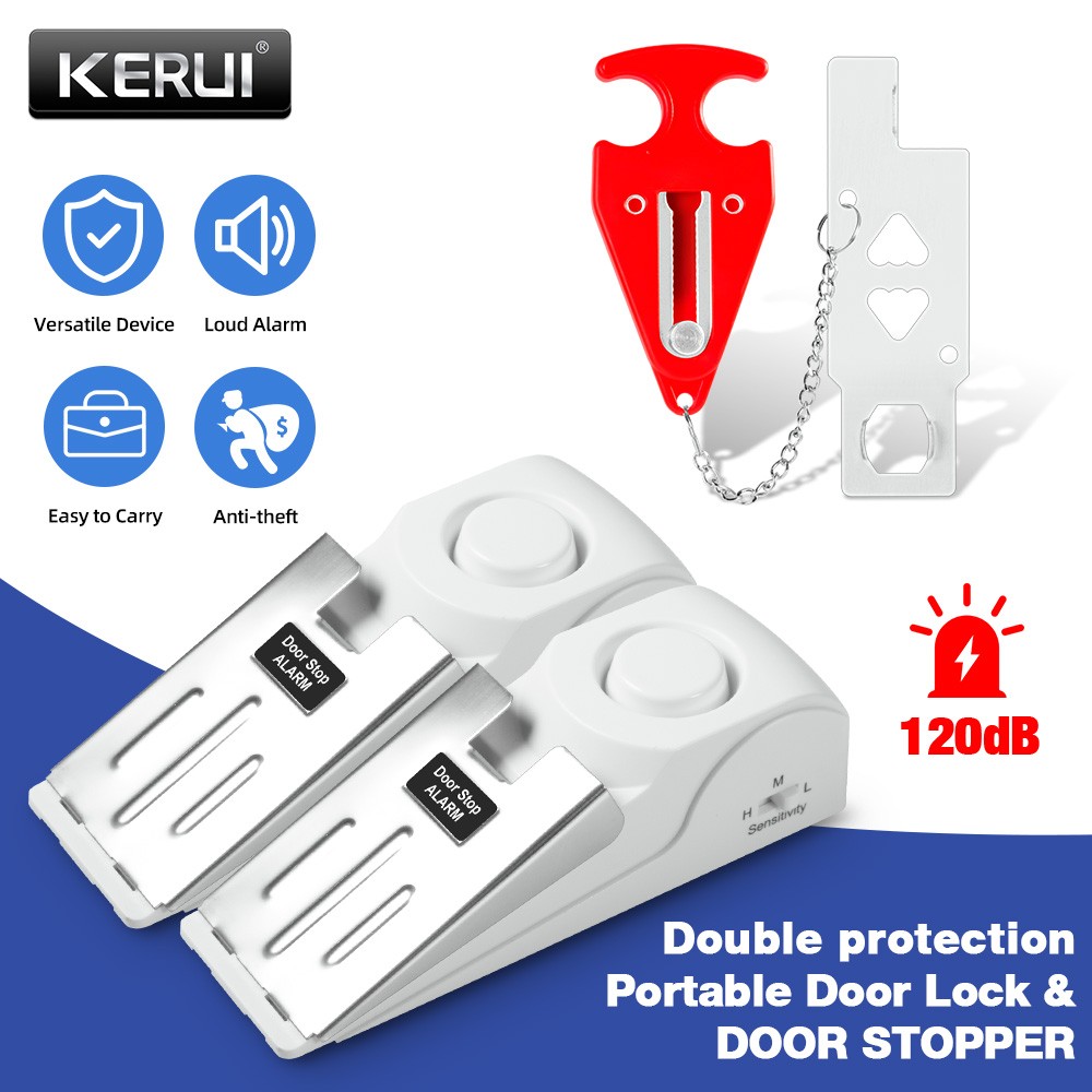 2 Pack Security Door Stop Alarm 120DB Hotel Home Portable Security Safety Tools