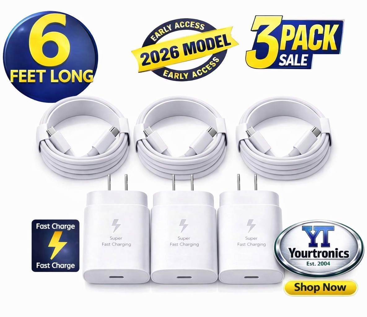 3 Pack Fast Wall Charger For iPhone 17 16 15 14 13 12 11 X XR Pro Max Air iPad