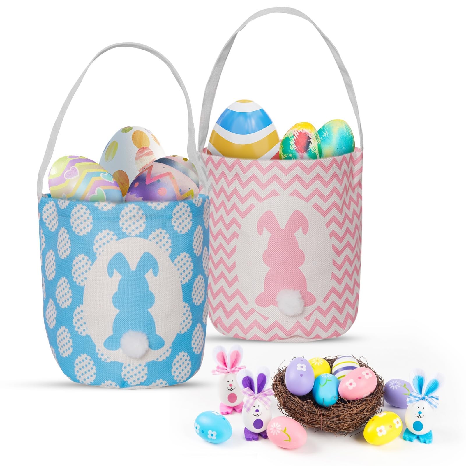 Paoicole 2 Pcs Easter Egg Baskets for Kids, Easter Eggs Hunt Basket for Kids ...
