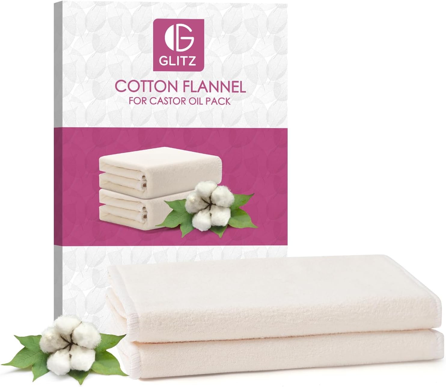 2Pcs Organic Cotton Flannel for Castor Oil Pack Wrap, Unbleached Reusable Castor