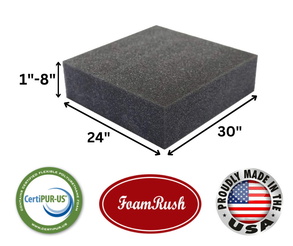 FoamRush 24" x 30" Charcoal High Density Upholstery Foam Wheelchair Cushion USA
