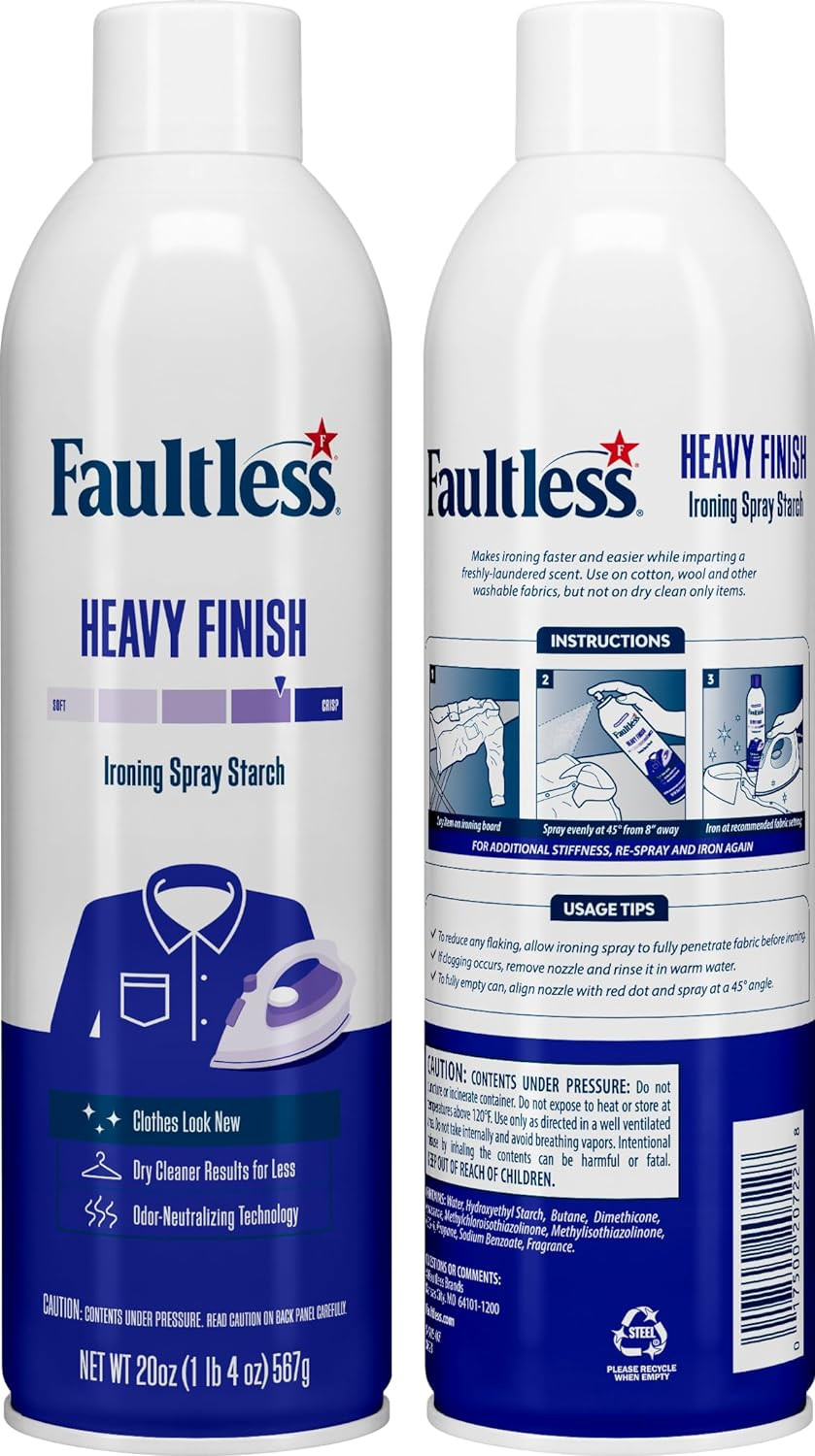Laundry Starch Spray, Faultless Heavy Spray Starch 20 Oz Cans for a Smooth Iron