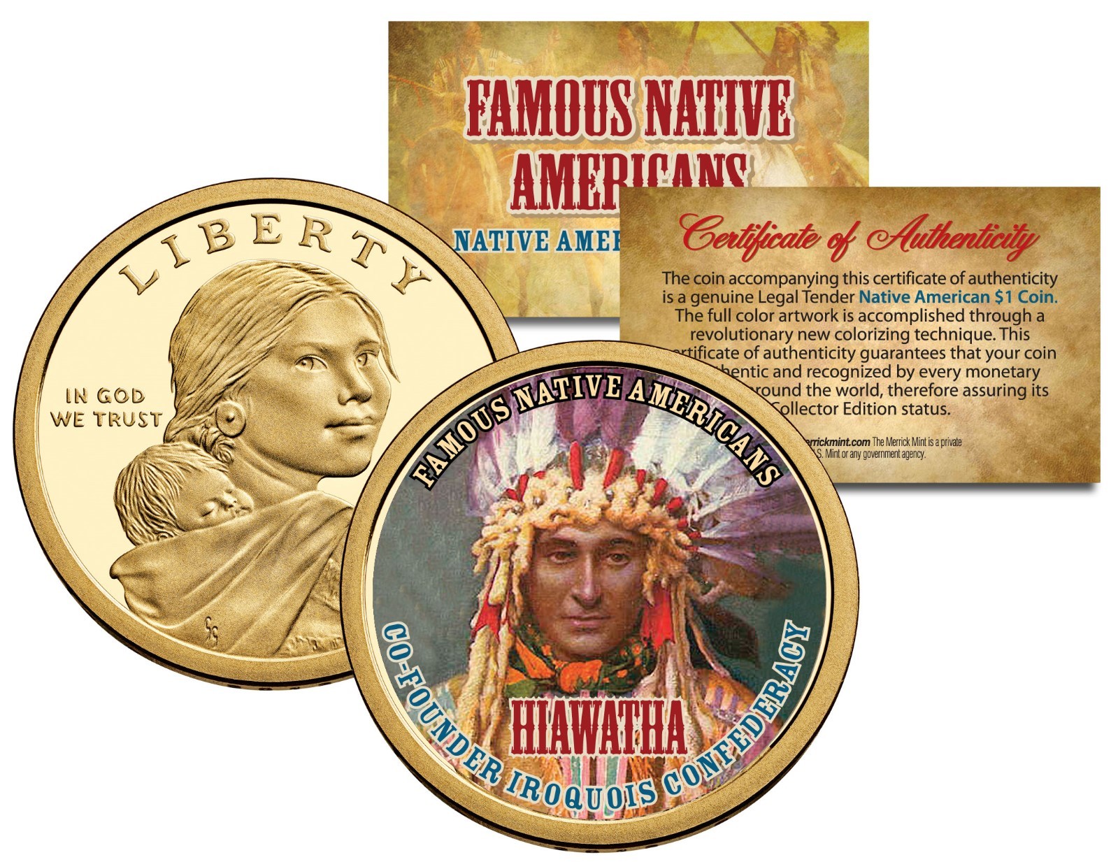 HIAWATHA Famous Native American Series Sacagawea Dollar $1 Coin IROQUOIS Indian