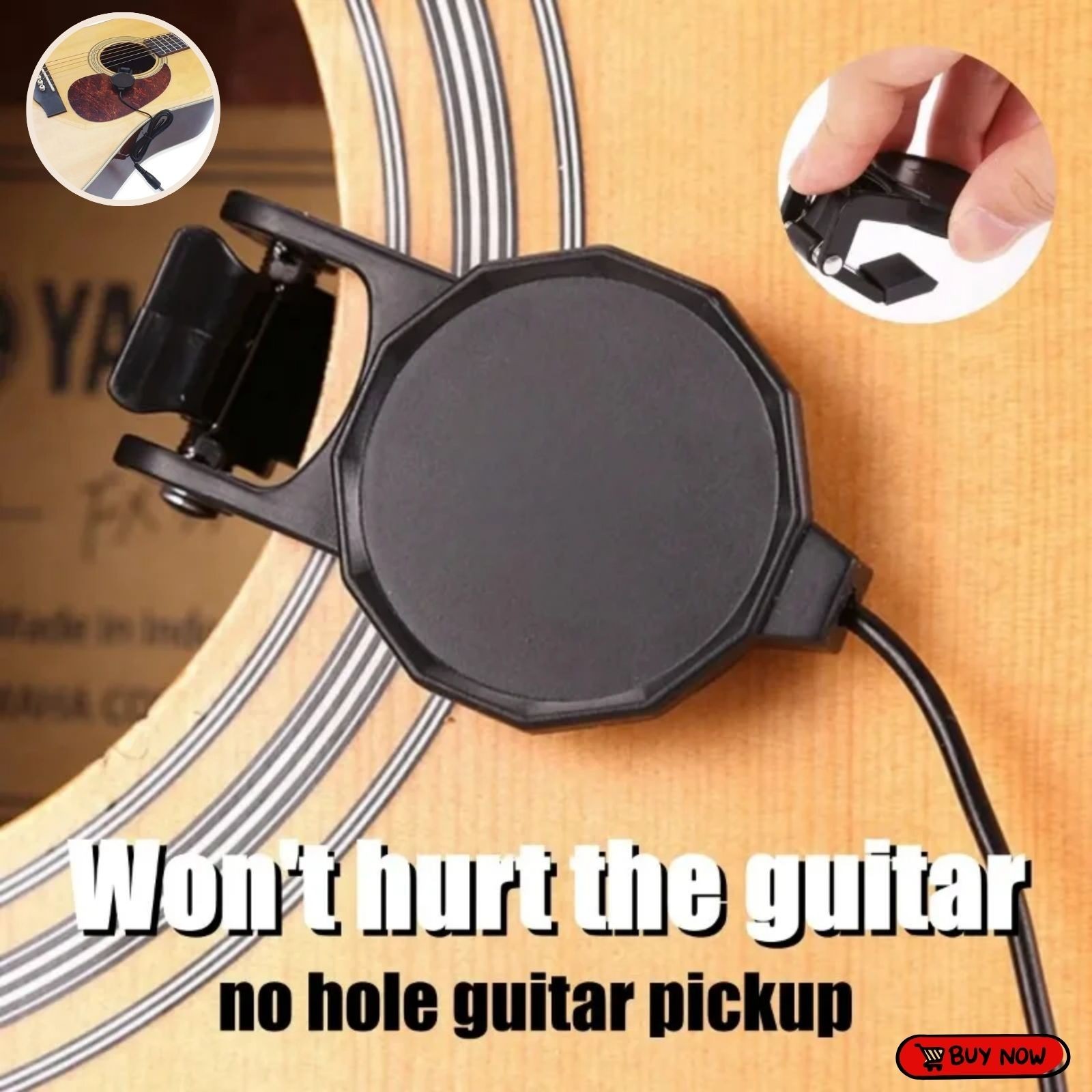 Clip On Piezo Pickup Contact Mic for Acoustic Guitar Violin Ukulele Banjo New