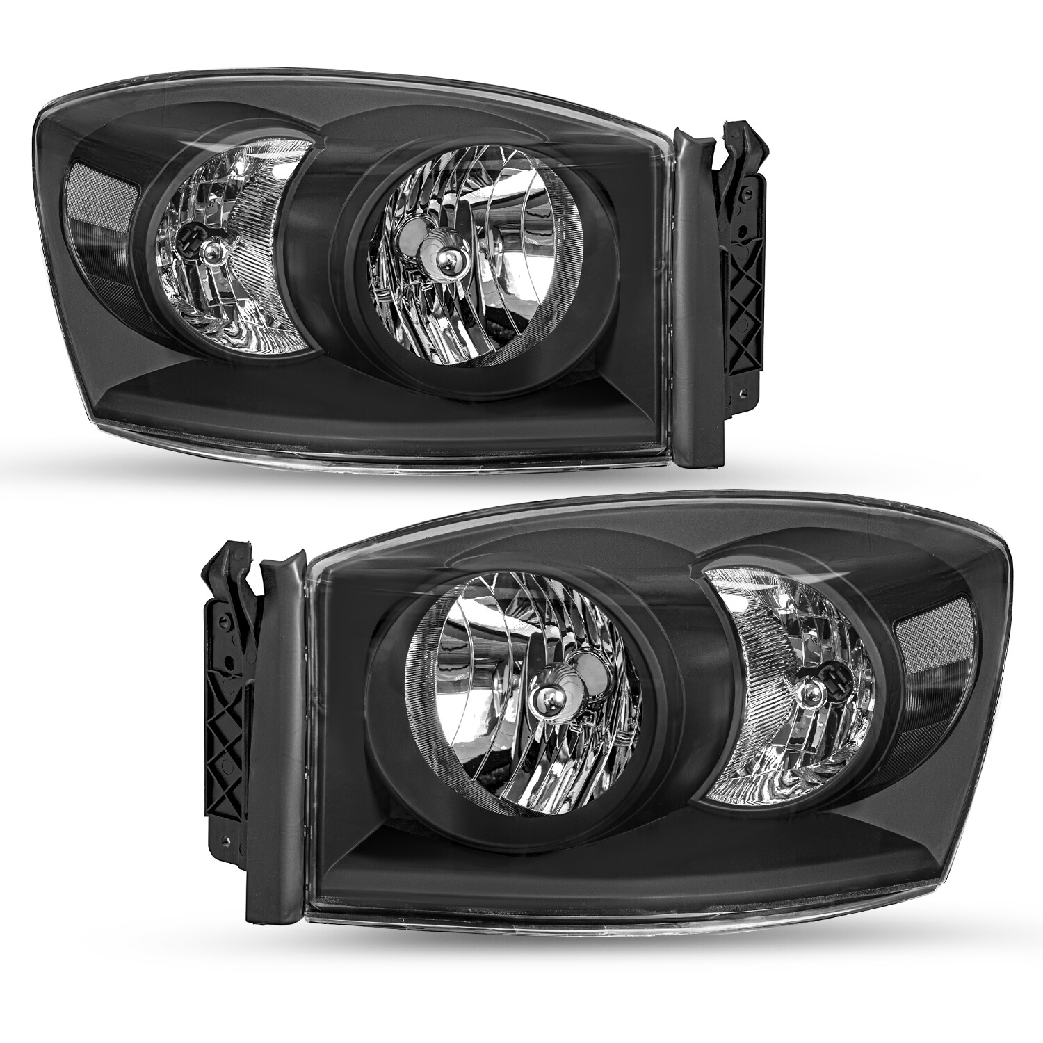 For 2006-2008 Dodge Ram 1500 2500 3500 Headlights Black Clear Headlamps 06 07 08